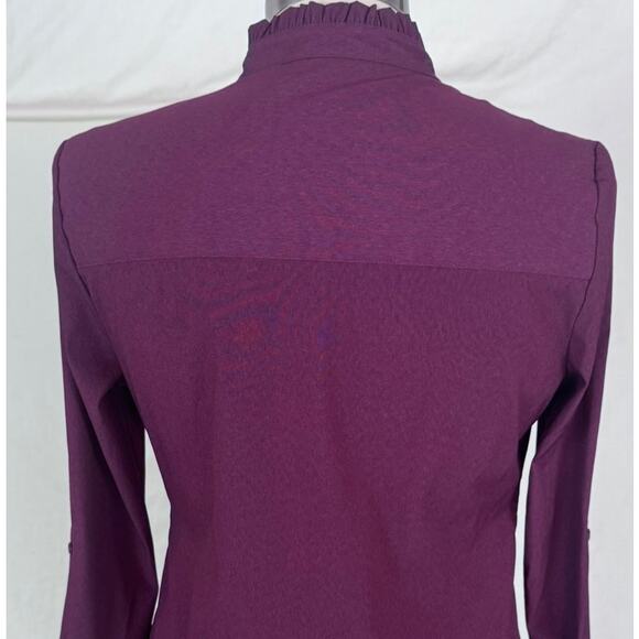 ELLE XS Purple V Neck Button Front Shirt Polyester Rayon Spandex - Picture 6 of 8